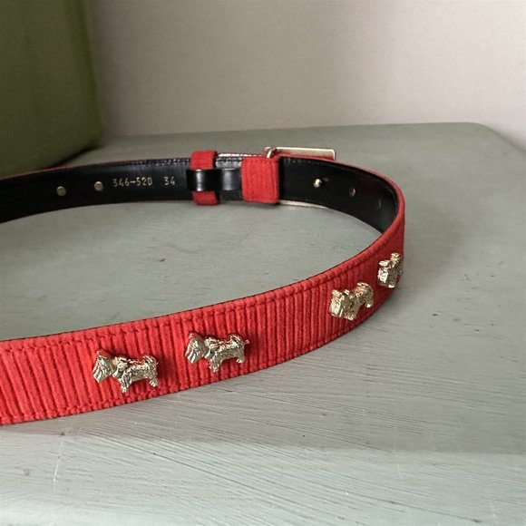 Escada Scottie Dog Belt Red Ribcord Suede Buckle Italy Vintage - Picture 5 of 11